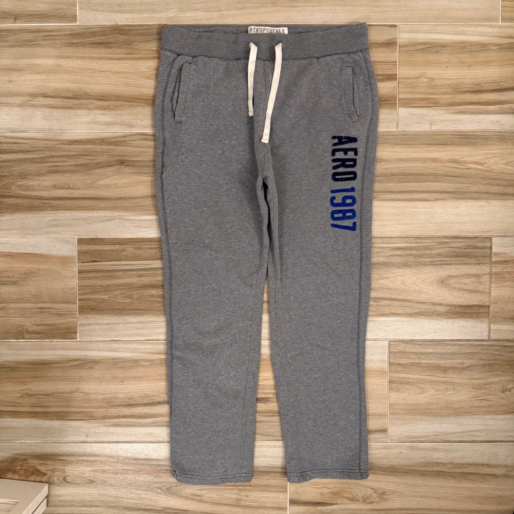 Aeropostale Mens Heather Gray Aero 1987 Graphic Sweatpants Large